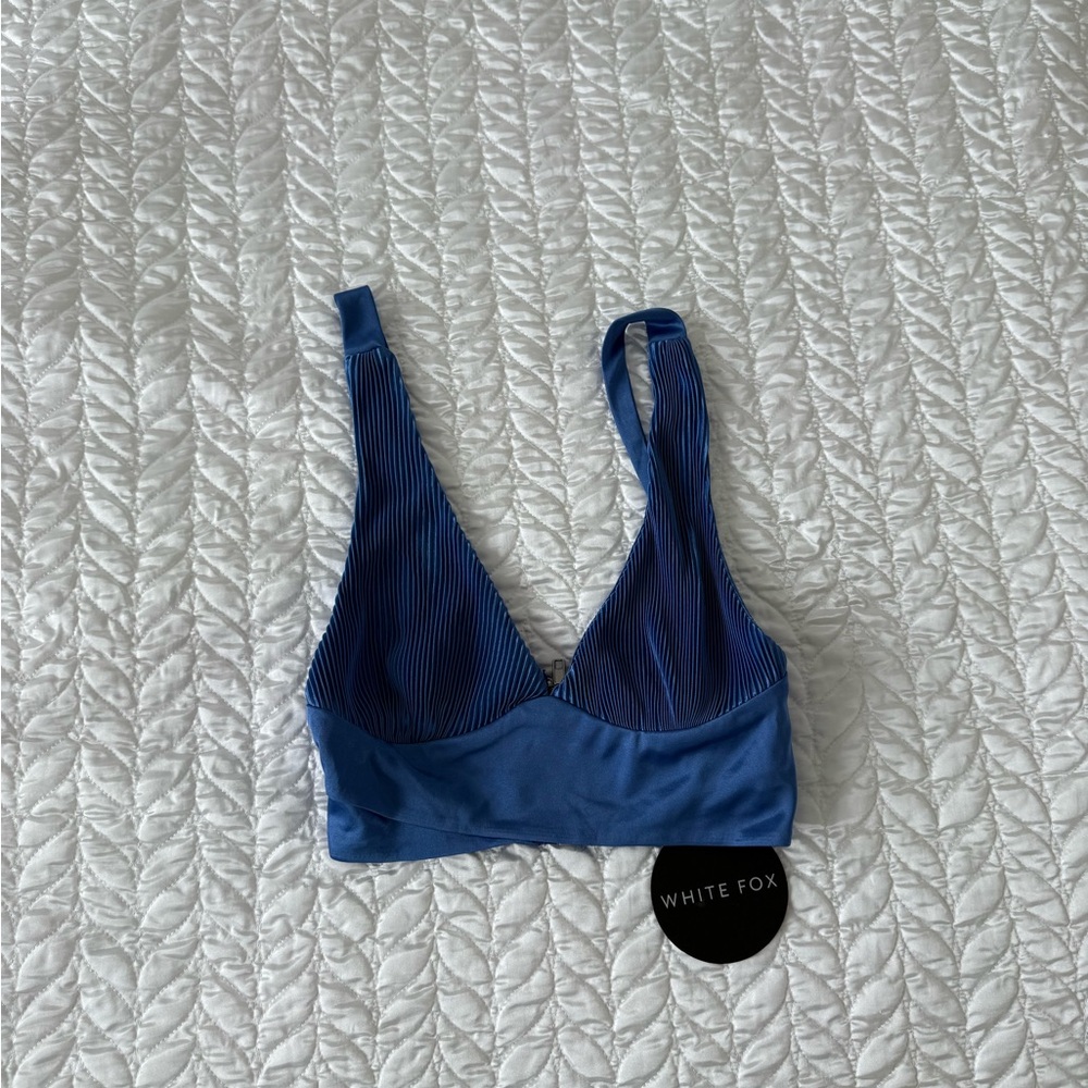 Blue Ribbed Crop Top - Picture 2 of 5